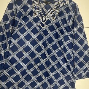 346 Brooks Brothers Navy and White Patterned Top Beaded Tunic